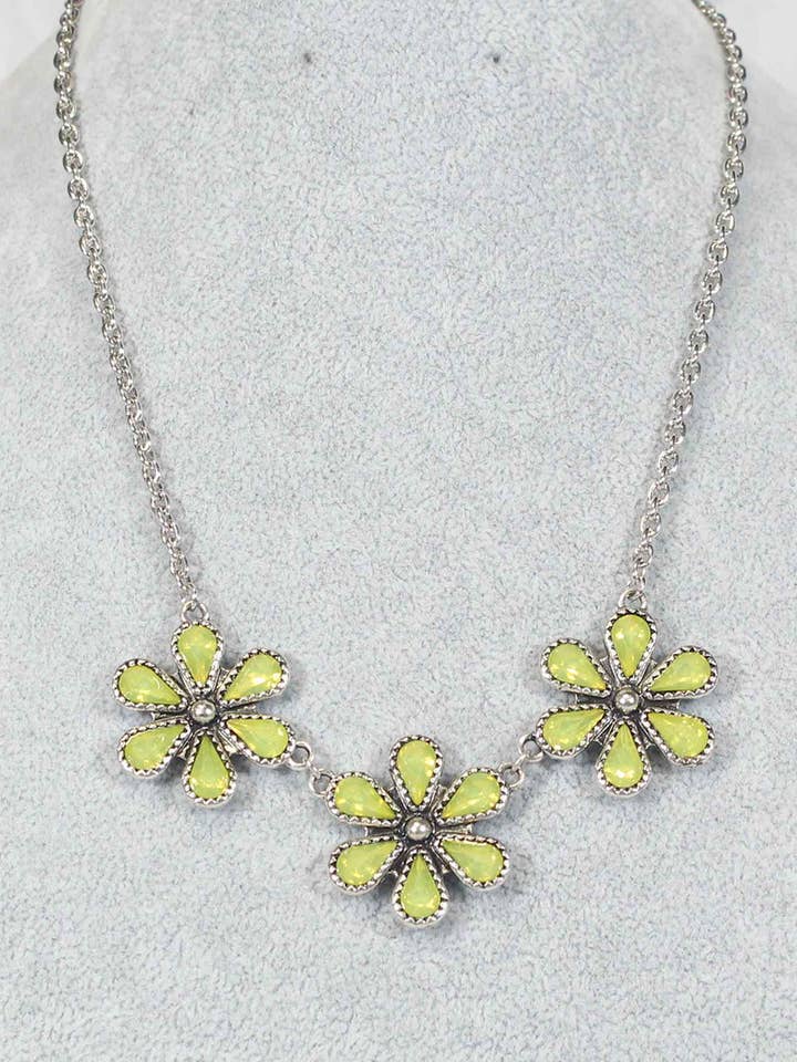 1220 HH221 Chartreuse Floral Statement Necklace – 16 Inch for wholesale by Turquoise Haven