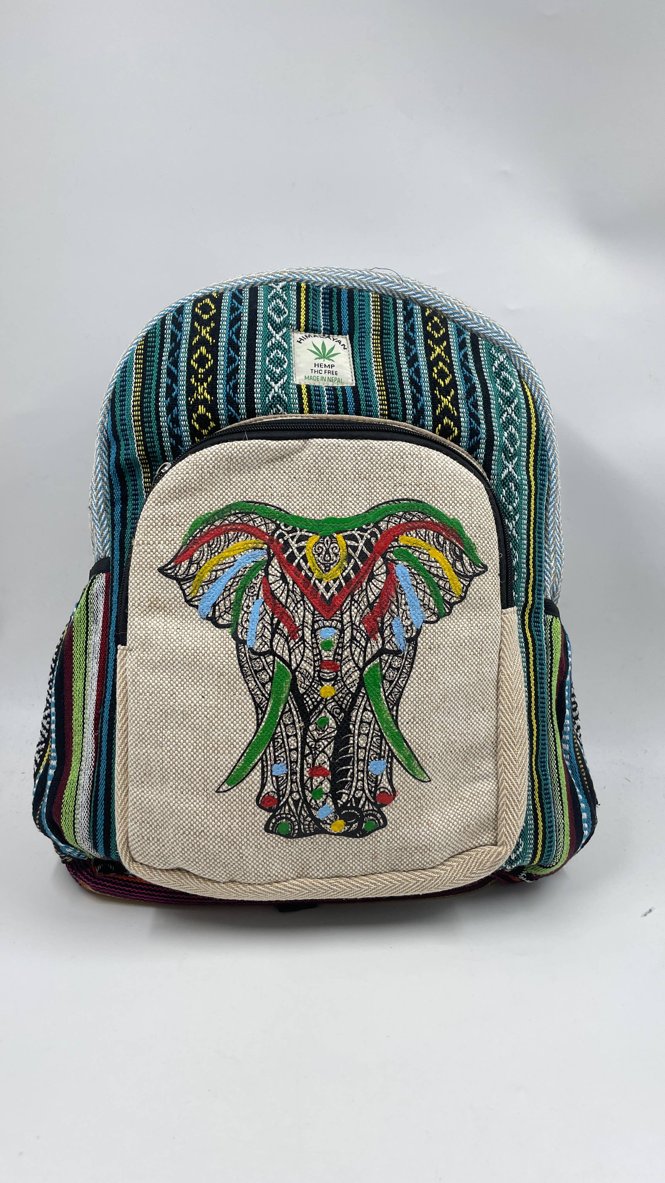 Funky Yak Ltd - Vente Sac à dos – femme - Sac à dos en chanvre himalayen 100 % matelassé fait main - Broderie éléphant (Copie)0