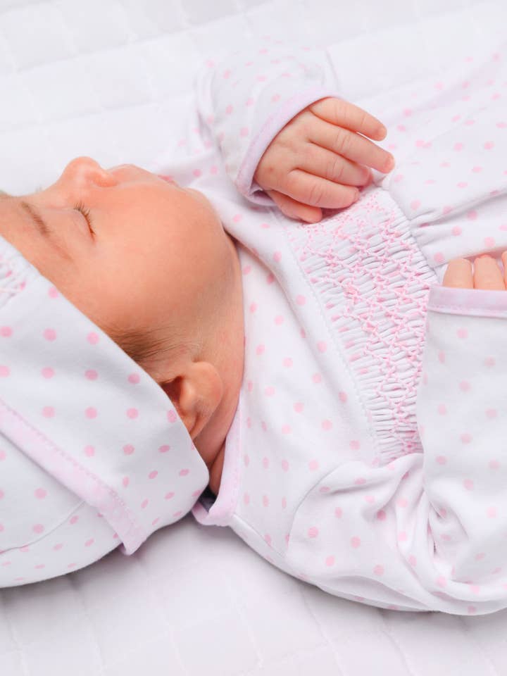 Gingham Dots Smocked Footie - Pink for wholesale on Faire