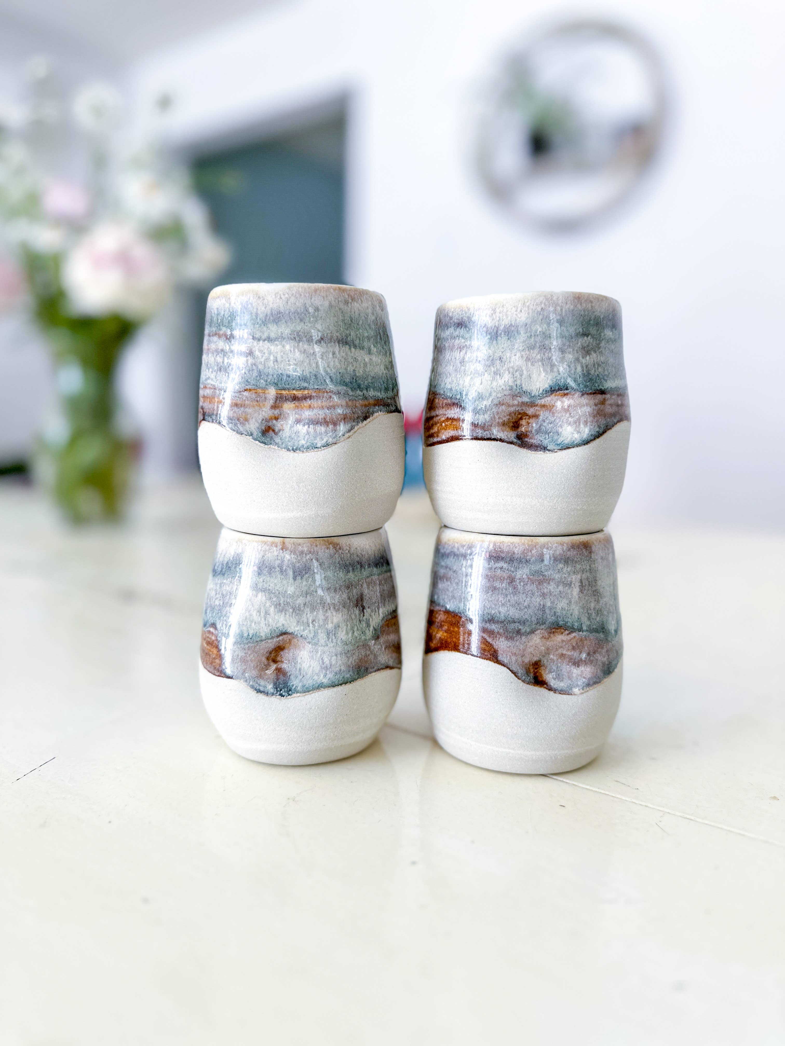 Van Isle Clayworks - Wholesale Coffee/Tea Cup - Neutral Stoneware Cup - Coastal Dusk Glaze - Pottery Ceramic1