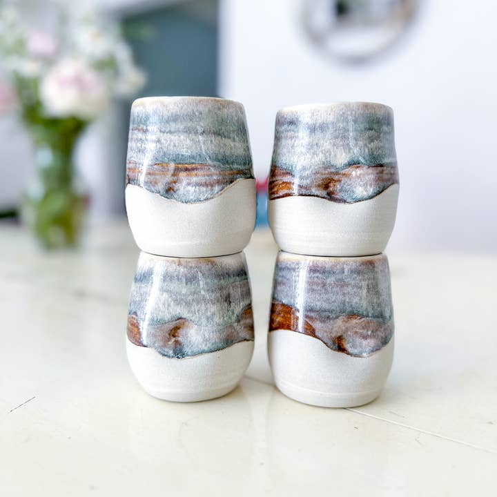 Van Isle Clayworks - Wholesale Coffee/Tea Cup - Neutral Stoneware Cup - Coastal Dusk Glaze - Pottery Ceramic1
