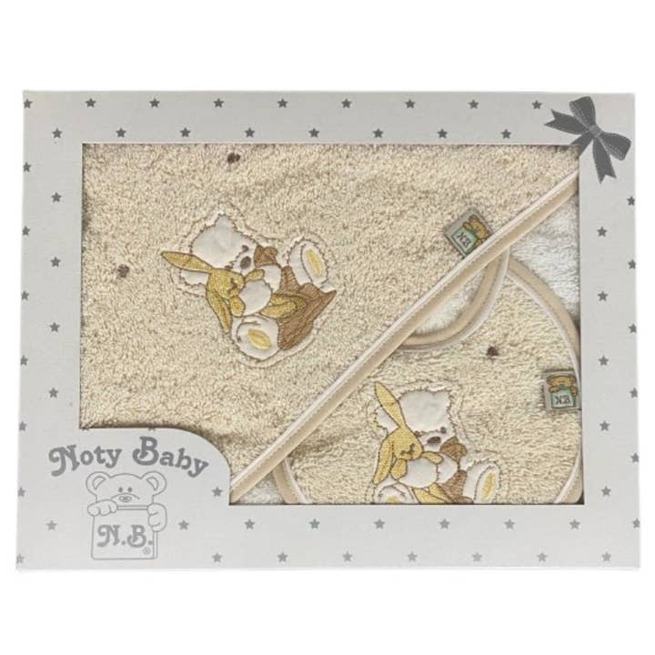 Hooded towel set and bib for baby for wholesale by Noty Baby