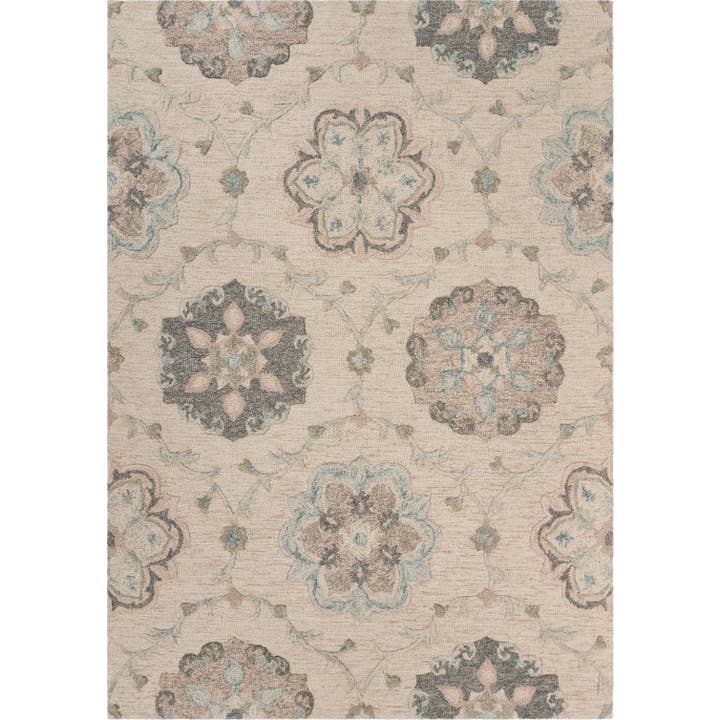 Delicate Ivory and Light Blue Traditional Floral Area Rug for wholesale by LR Home