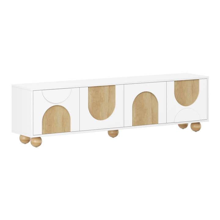HOMYCASA DESIGN INC - Wholesale Console Table - Farmhouse TV Stand with Cable Holes for TVs up to 75', Cream Style Media Console with Rebound Device, Elegant Entertainment Center with 5 Solid Wood Legs for Living Room, Bedroom, White, 69.6'W8