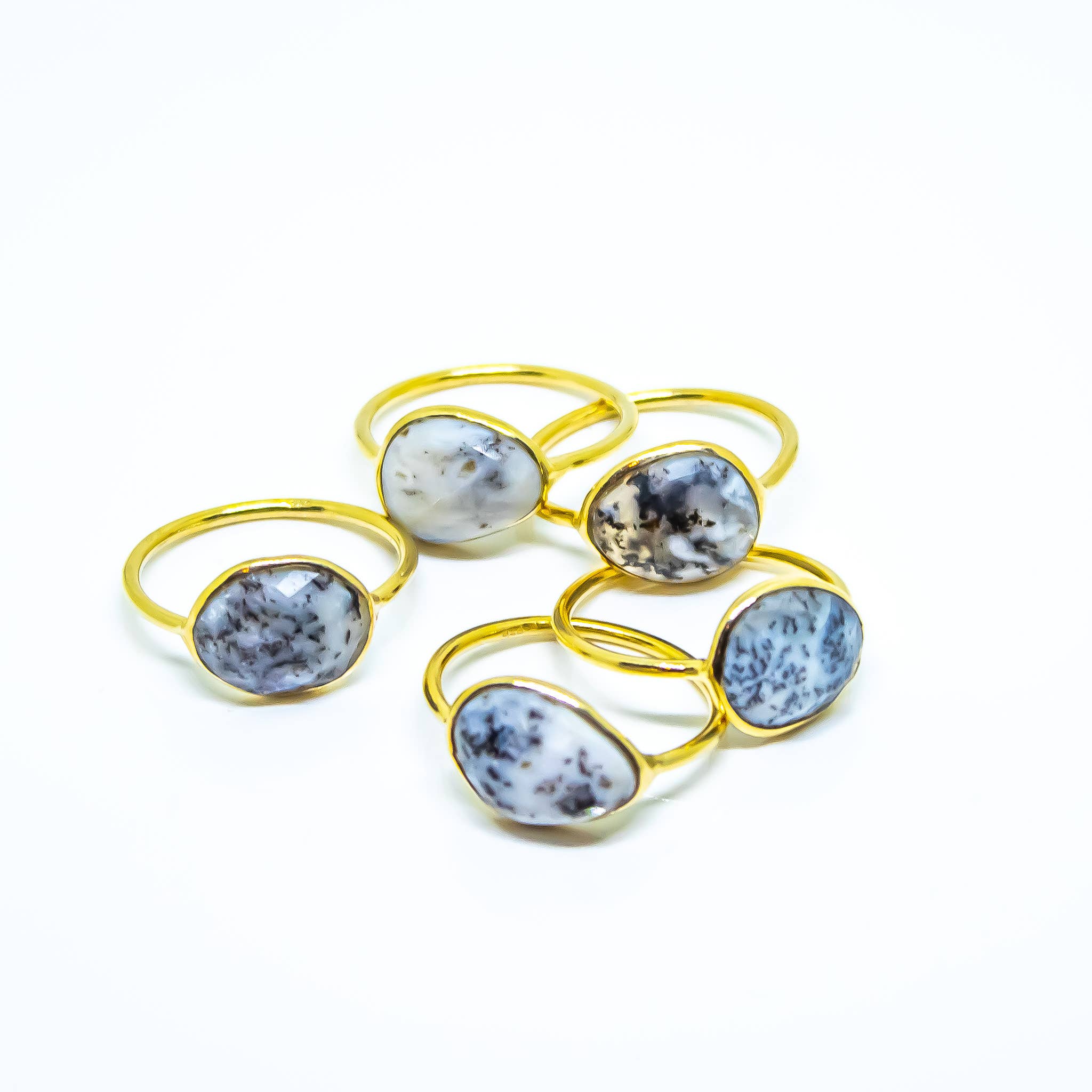 Quasar Gems USA – wholesale Band/stacked ring – Dendritic Opal Ring Sterling Silver 18K Micron