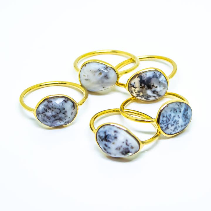 Quasar Gems USA – wholesale Band/stacked ring – Dendritic Opal Ring Sterling Silver 18K Micron0