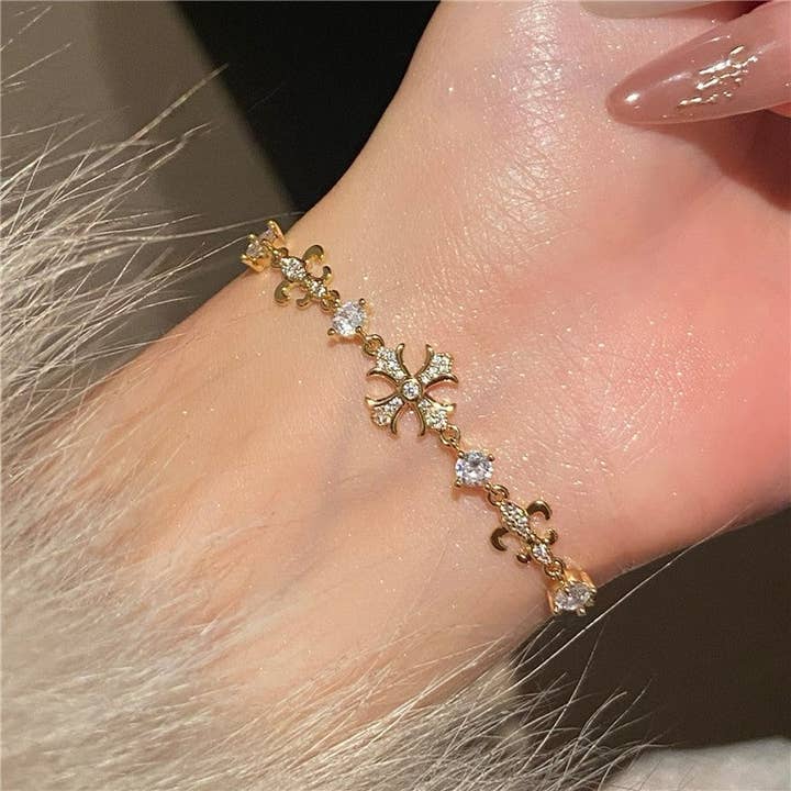 UZ Wholesale Store - Wholesale Charm/Dangle Bracelet - Zircon Iris Cross Adjustable Bracelet
