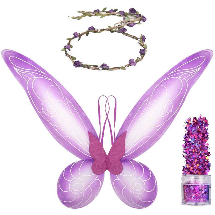 Funcredible - Wholesale Costume - Women's - Purple Fairy Costume Accessories Set -Fairy Wings, Crown