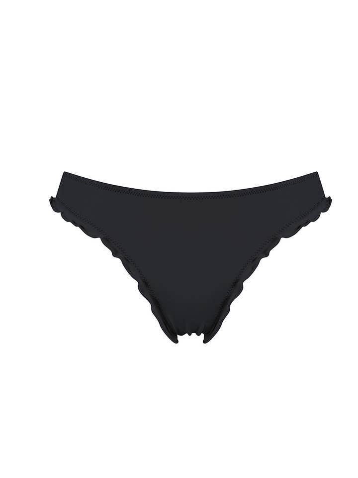 Chlamys Varia Bikini Bottom Slips with Lettuce Hem-Black for wholesale by Chlamys Varia by MrMiss