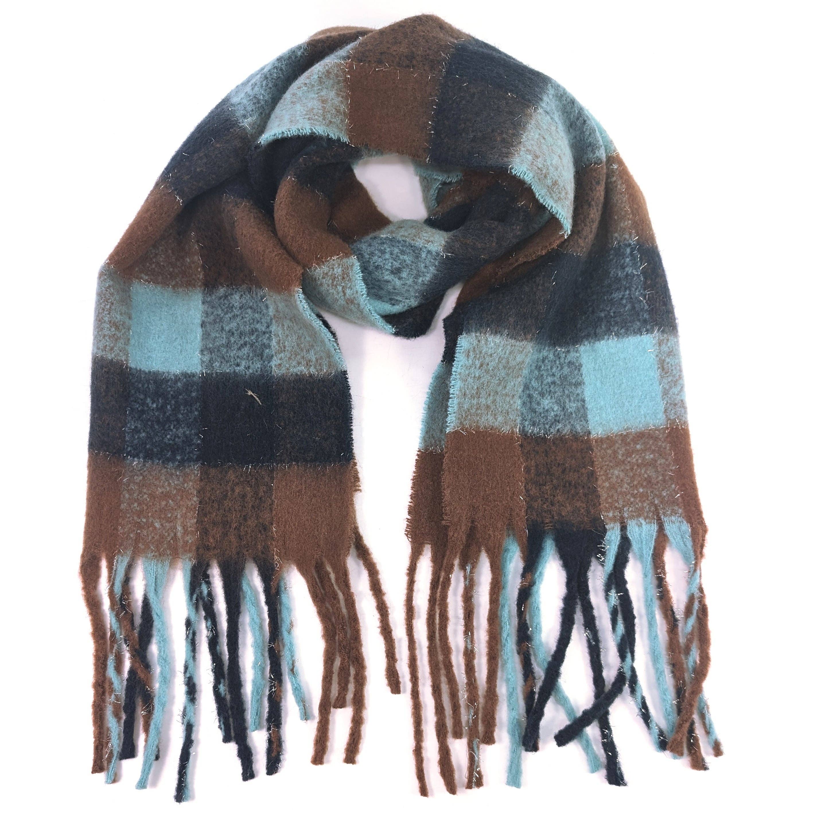 Black Ginger – Cachecol - Mulher por atacado – Agung - Cachecol de Caixas Super Grossas (45x180cm) - Chocolate/Azul2