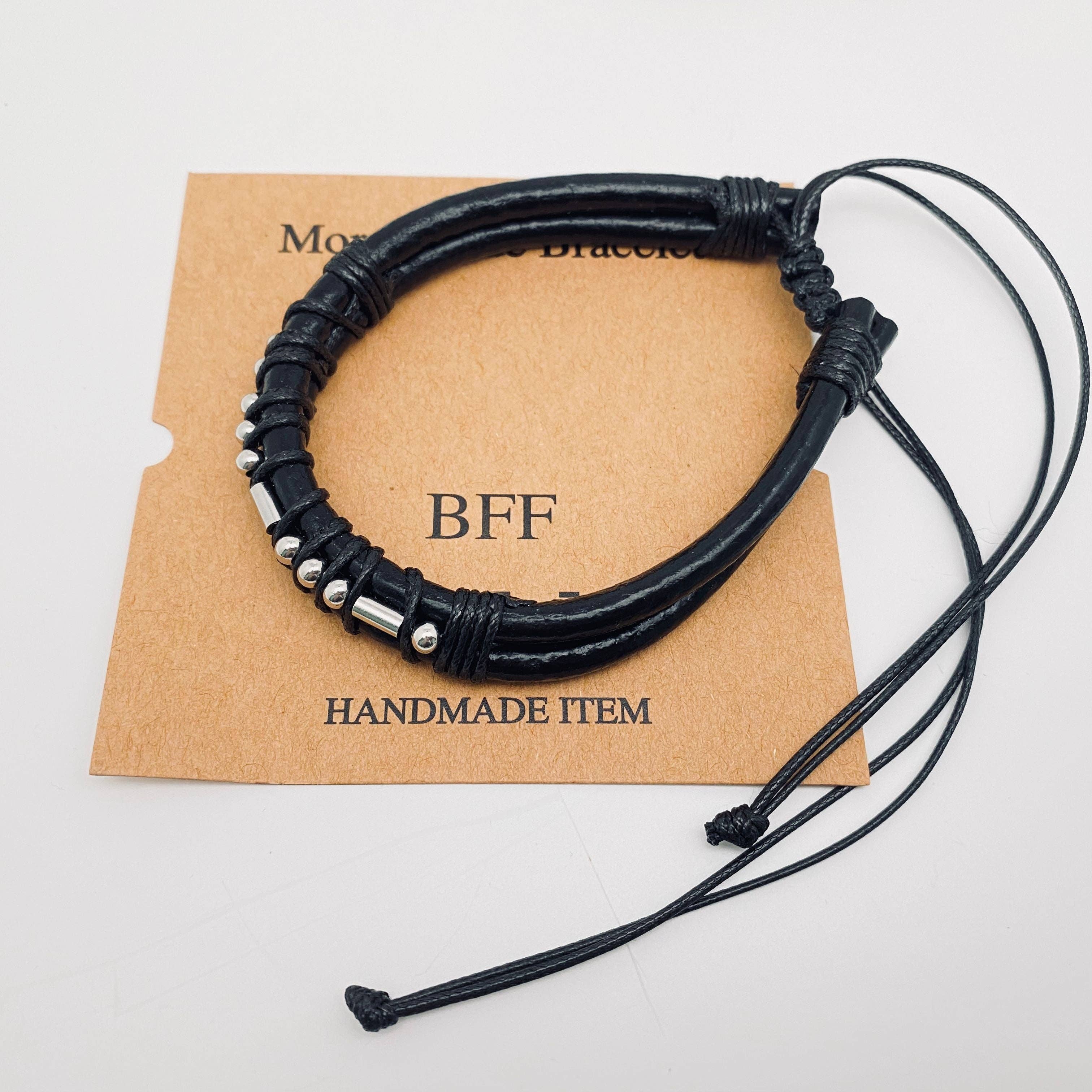 Mio Queena - Wholesale Woven/Braided Bracelet - Stainless Steel Bead Morse Code Leather Adjustable Bracelet0