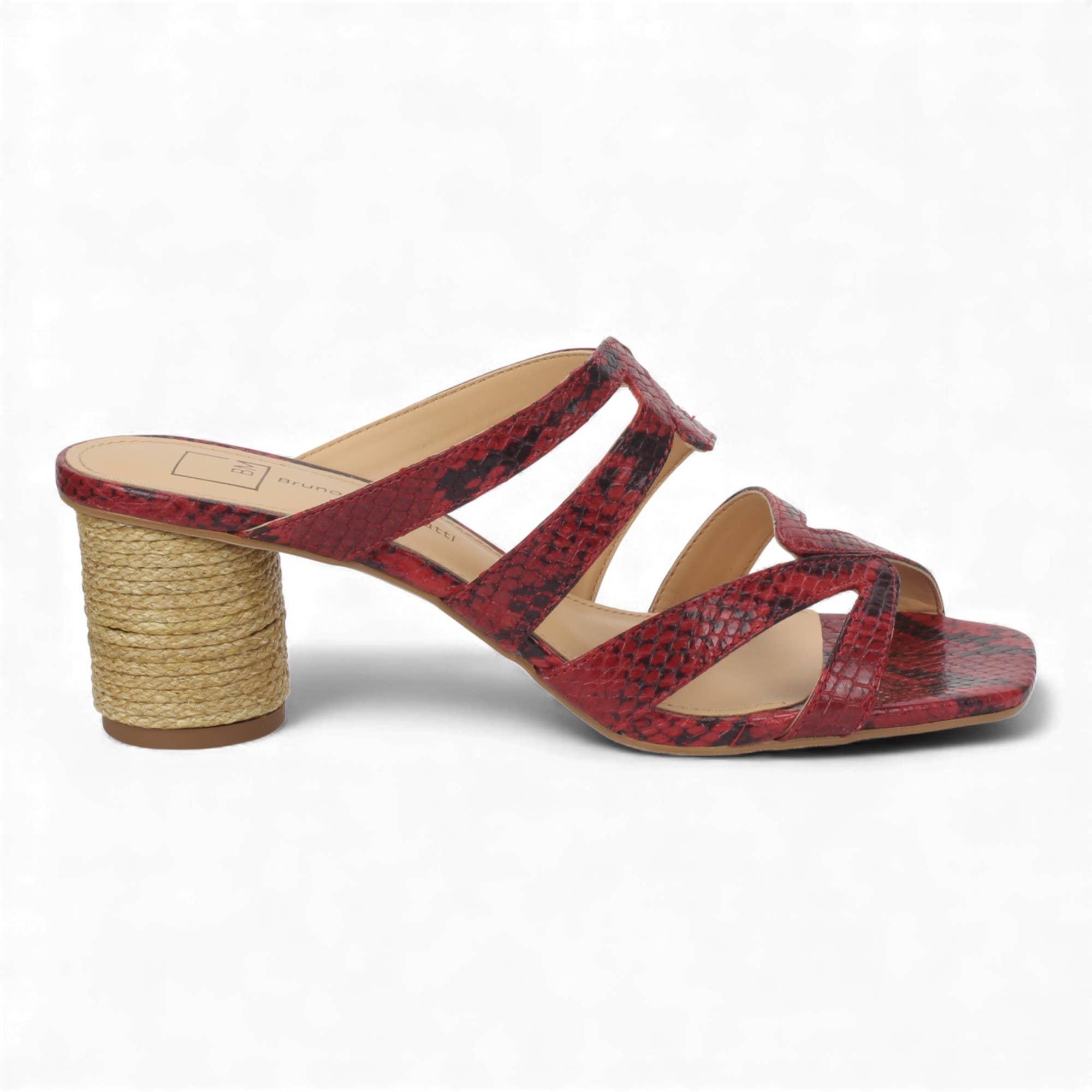 Red Multi Slide Mule Sandals Leather, Snake Imprint 59010 for wholesale on Faire0