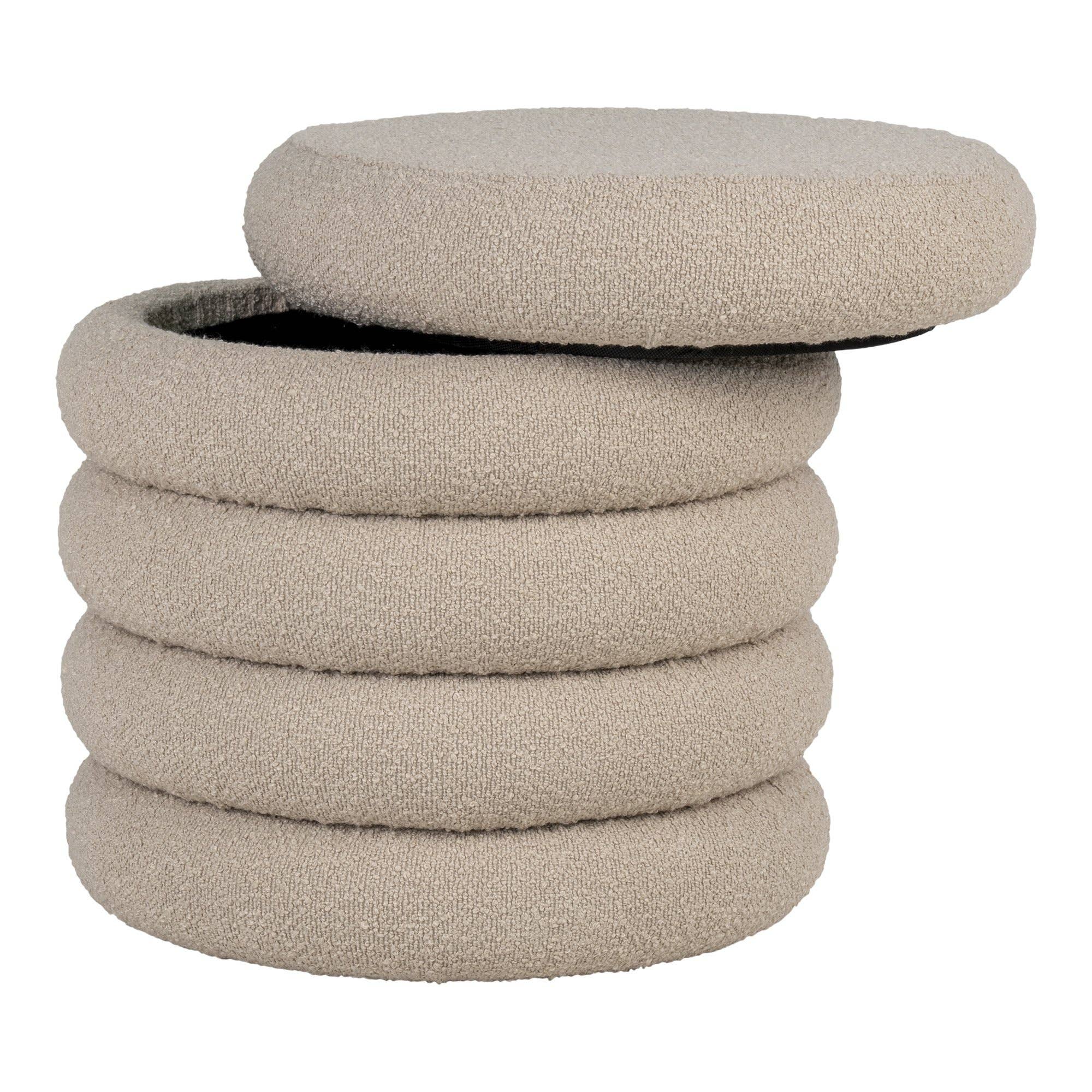 Beige Brooklyn Pouf mit Stauraum aus Bouclé, Beige, Ø 44 x 44 cm für den Großhandel auf Faire2
