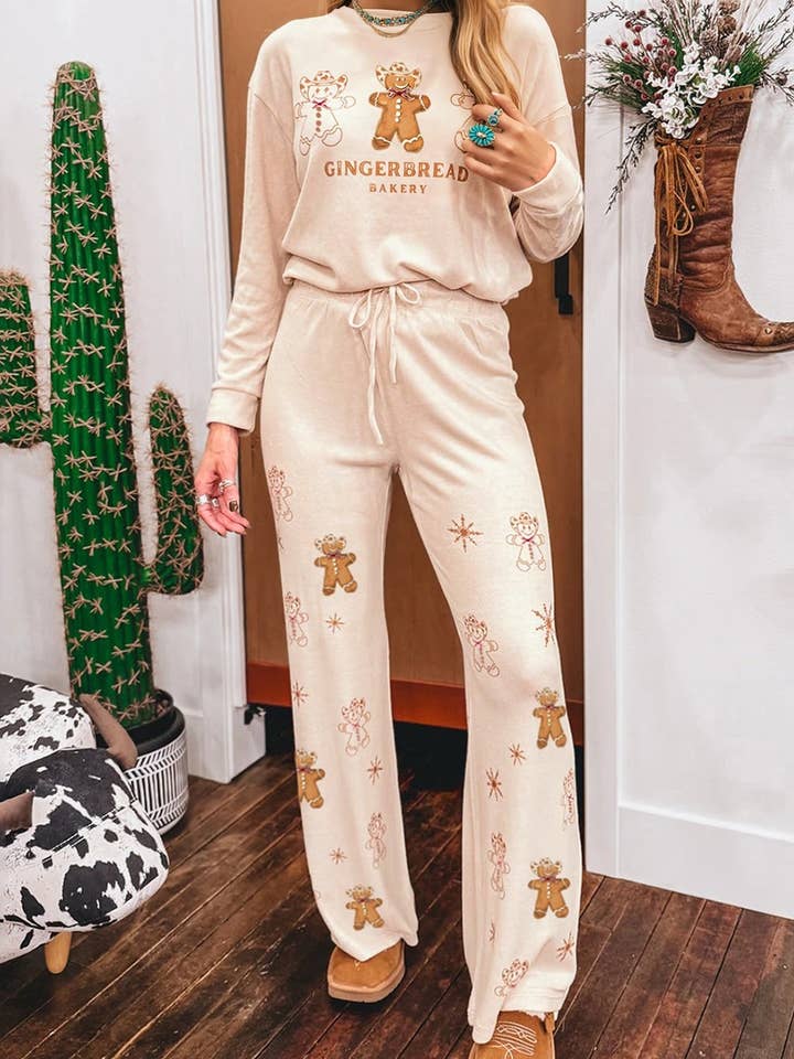 GINGERBREAD BAKERY Christmas Print 2pcs Lounge Set for wholesale by FULL TIME PURCHASE