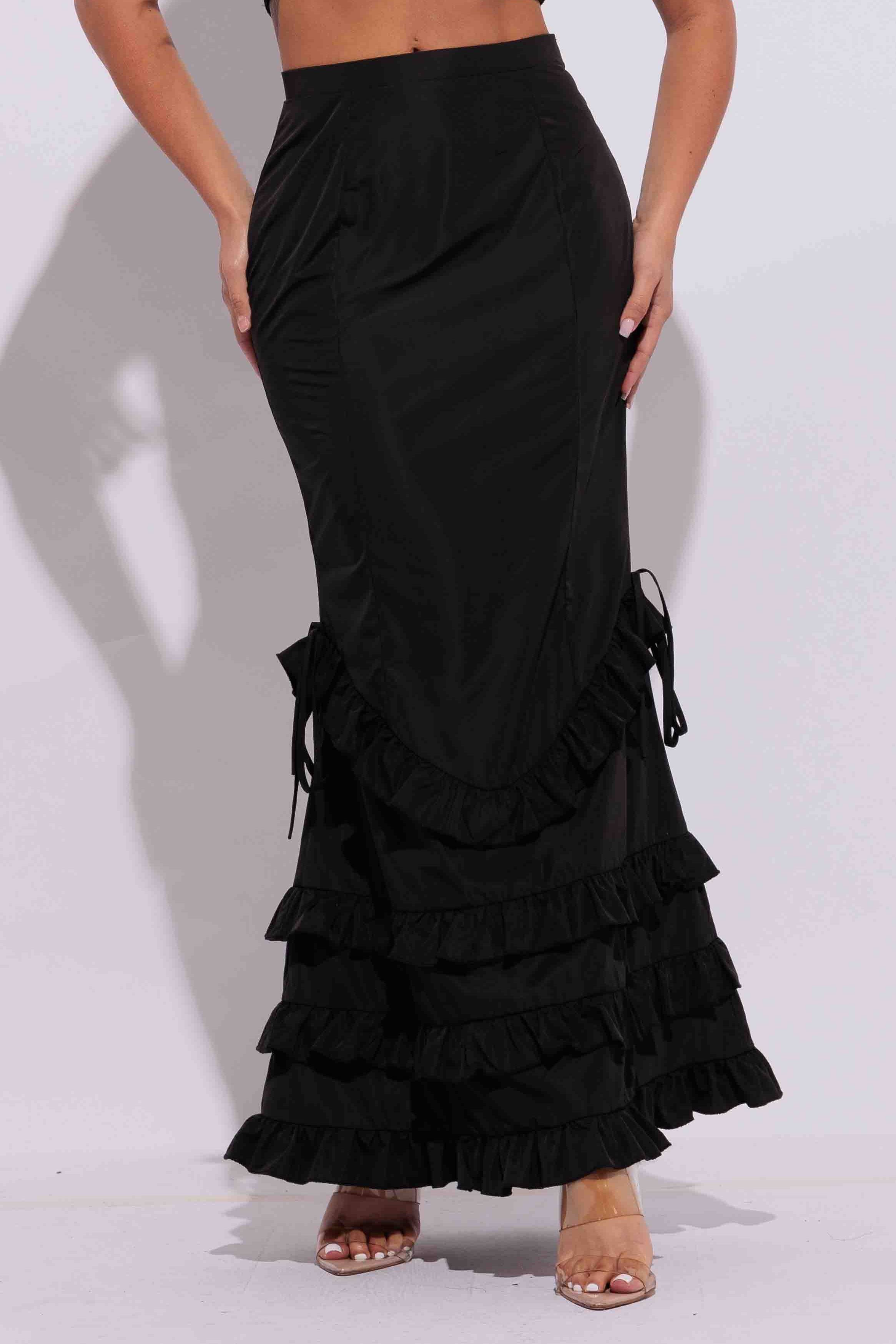 BLACK Ruffle maxi skirt for wholesale on Faire0