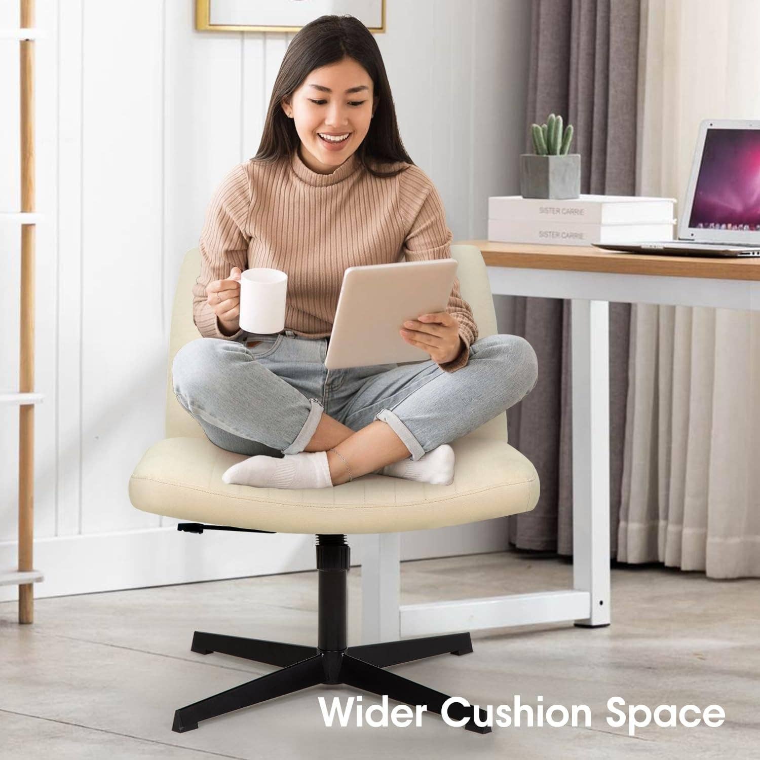 Criss Cross Armless Office Chair Beige Height Adjustable for wholesale on Faire1