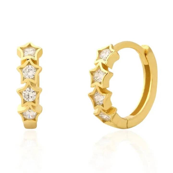 Brincos de Argola com Estrelas e Pedras Preciosas por atacado de Angel Barocco