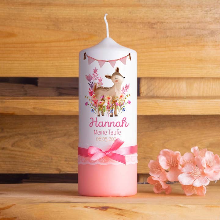 Christening candle | deer | 15-30 cm height | personalized for wholesale by Die Kerzenwerkstatt