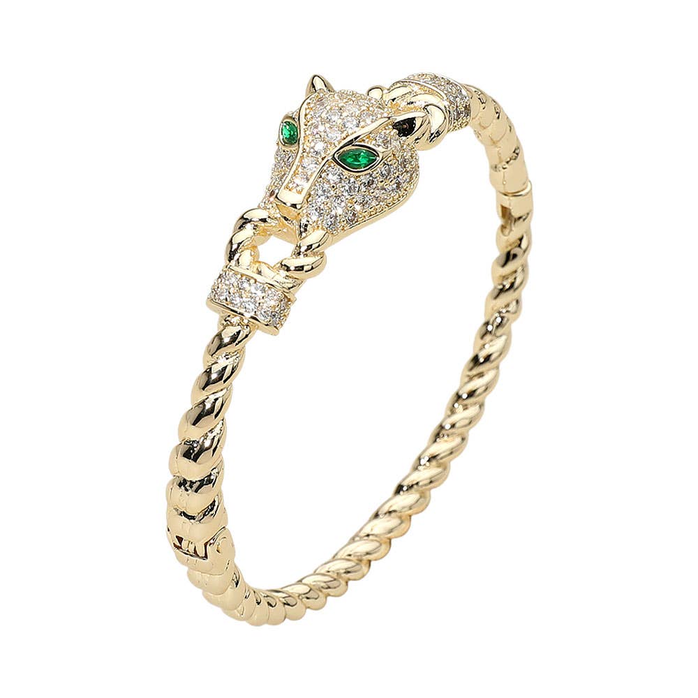 Sensibling Corp. - Wholesale Bangle Bracelet - CZ Stone Paved Leopard Panther Head Accent Hinged Bangle Bracelet1