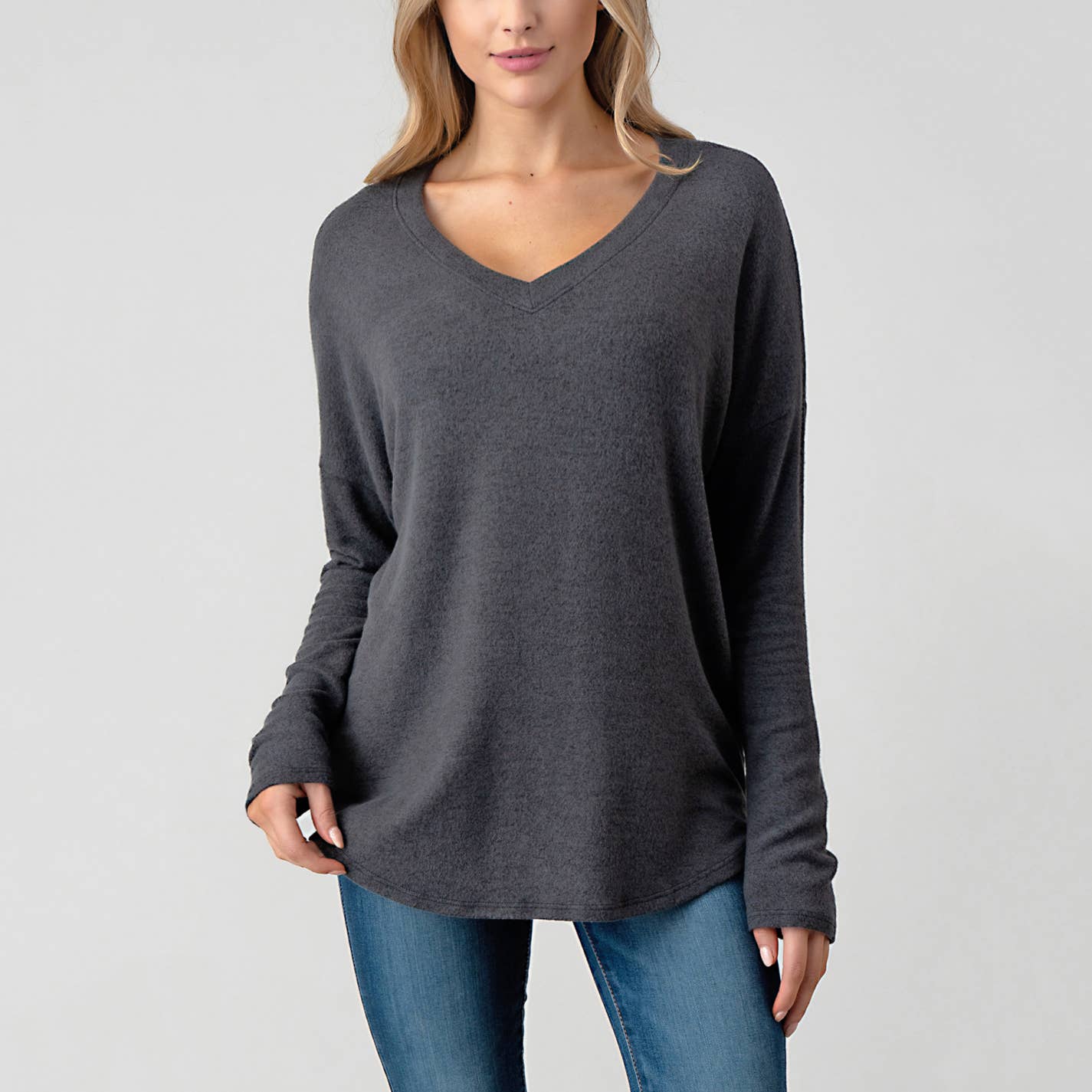 Heimious - Wholesale Knit Top - Women's - Long Sleeve V-neck Brushed Knit Top, 273833