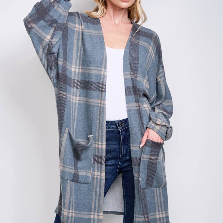T872F02 - Preppy Plaid Loose-Fit Kimono Cardigan för kvinnor för wholesale av Phil Love