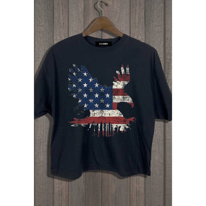2&moon - Wholesale T-Shirt (Graphic) - Women's - PATRIOTIC EAGLE PRIDE CROP TOP