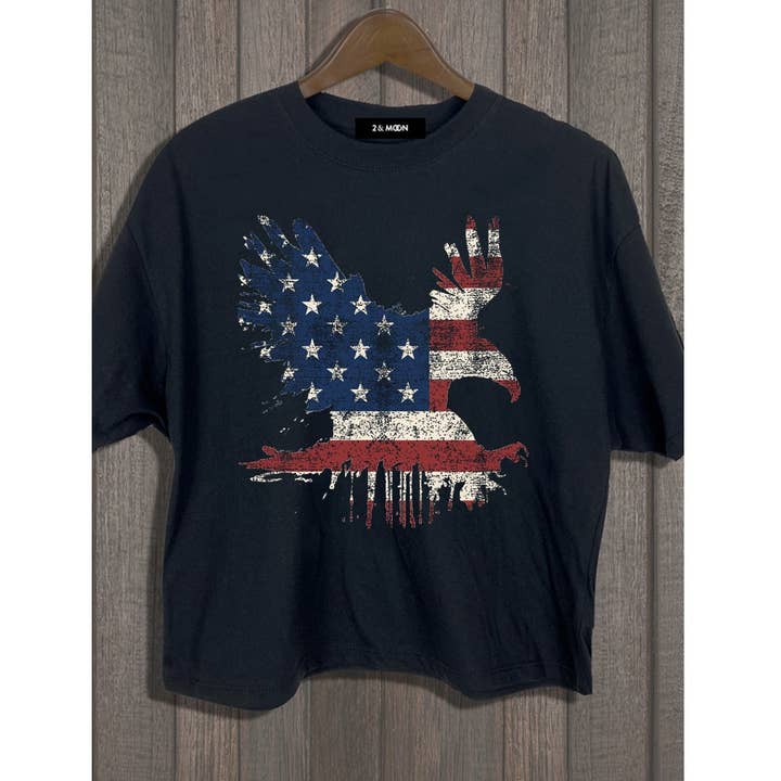 2&moon - Wholesale T-Shirt (Graphic) - Women's - PATRIOTIC EAGLE PRIDE CROP TOP0