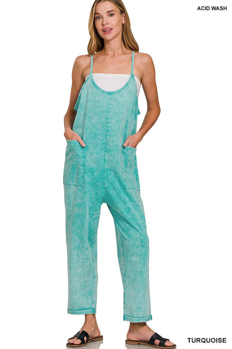 42POPS – wholesale Overaller - Dam – Tvättade hängselbyxor med spaghetti-band och fickor17