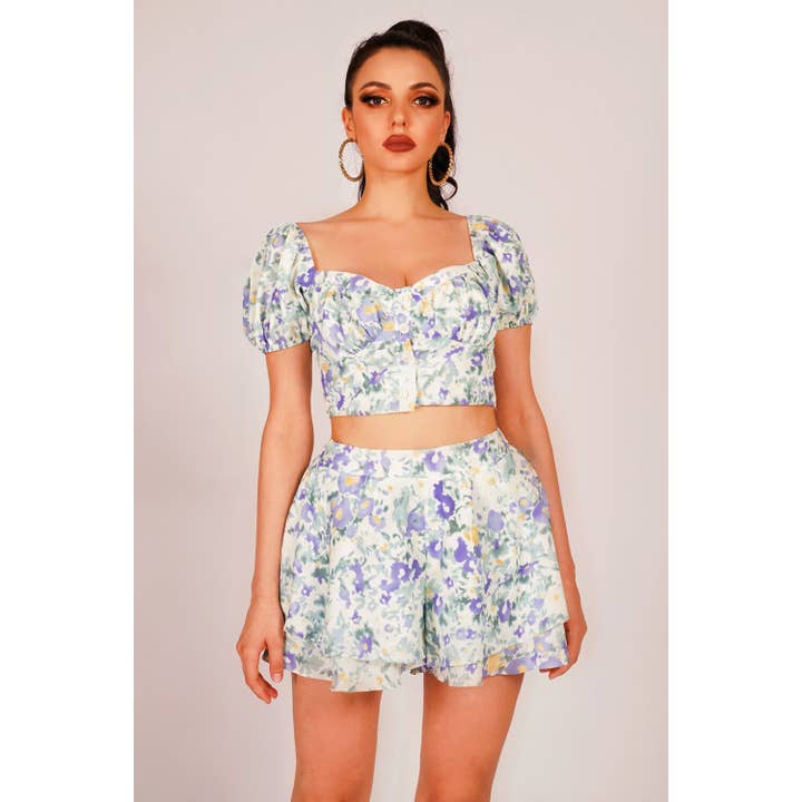 Completo con pantaloncini stampati a fiori per la vendita all'ingrosso da parte di Chicways