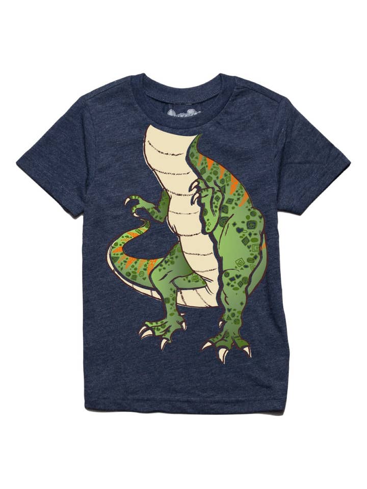 Infant/Toddler Educational S/S T-Rex Tee in Navy Heather for wholesale by Peek-A-Zoo