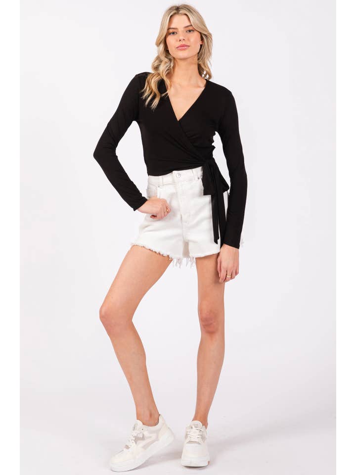 Final Touch - Wholesale Knit Top - Women's - Rayon Modal Wrap Self Tie Detail Top - T30146B9