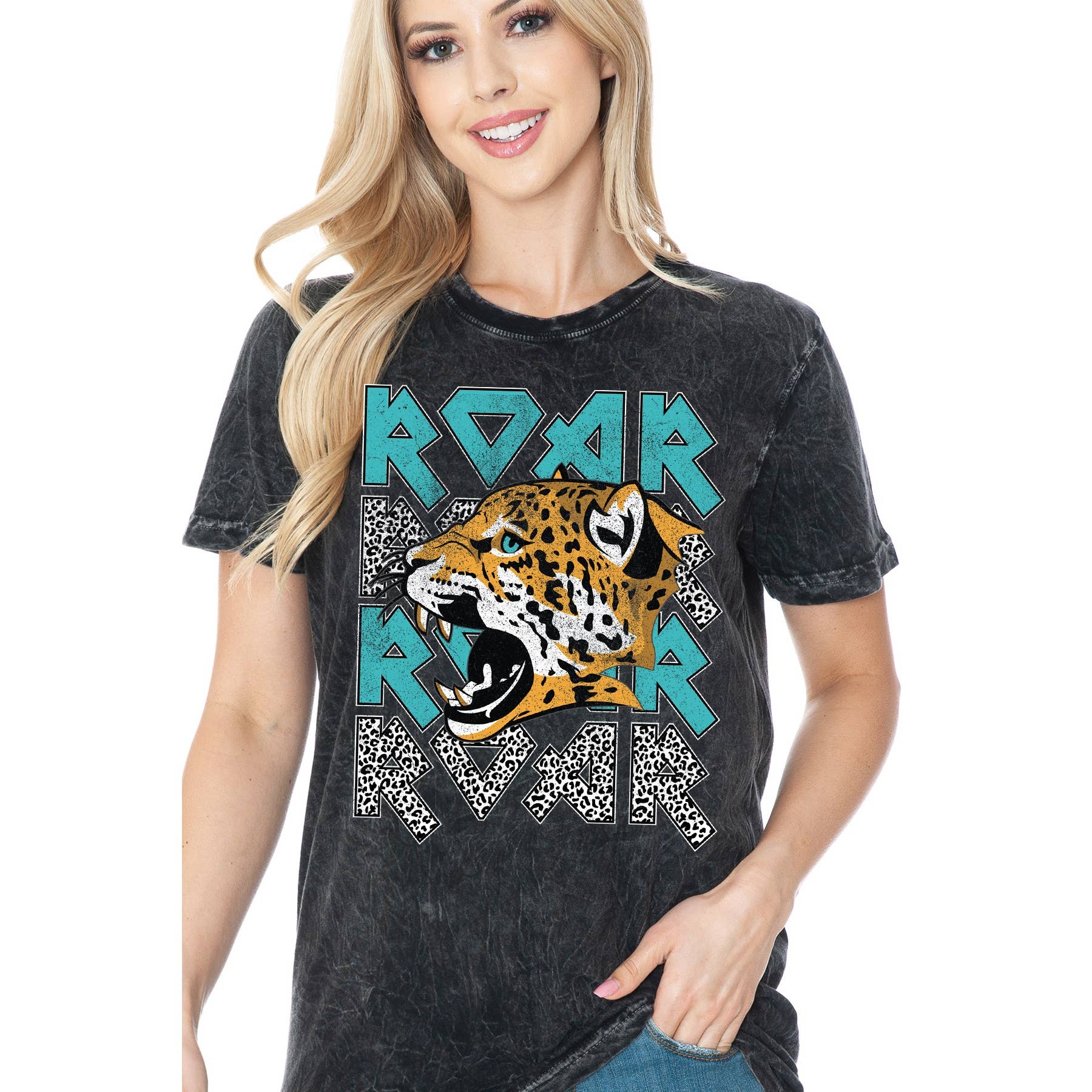 Amused by Blue - Wholesale Screen Printed T-Shirt - Women's - ROAR ROAR - Vintage Mineral Wash2