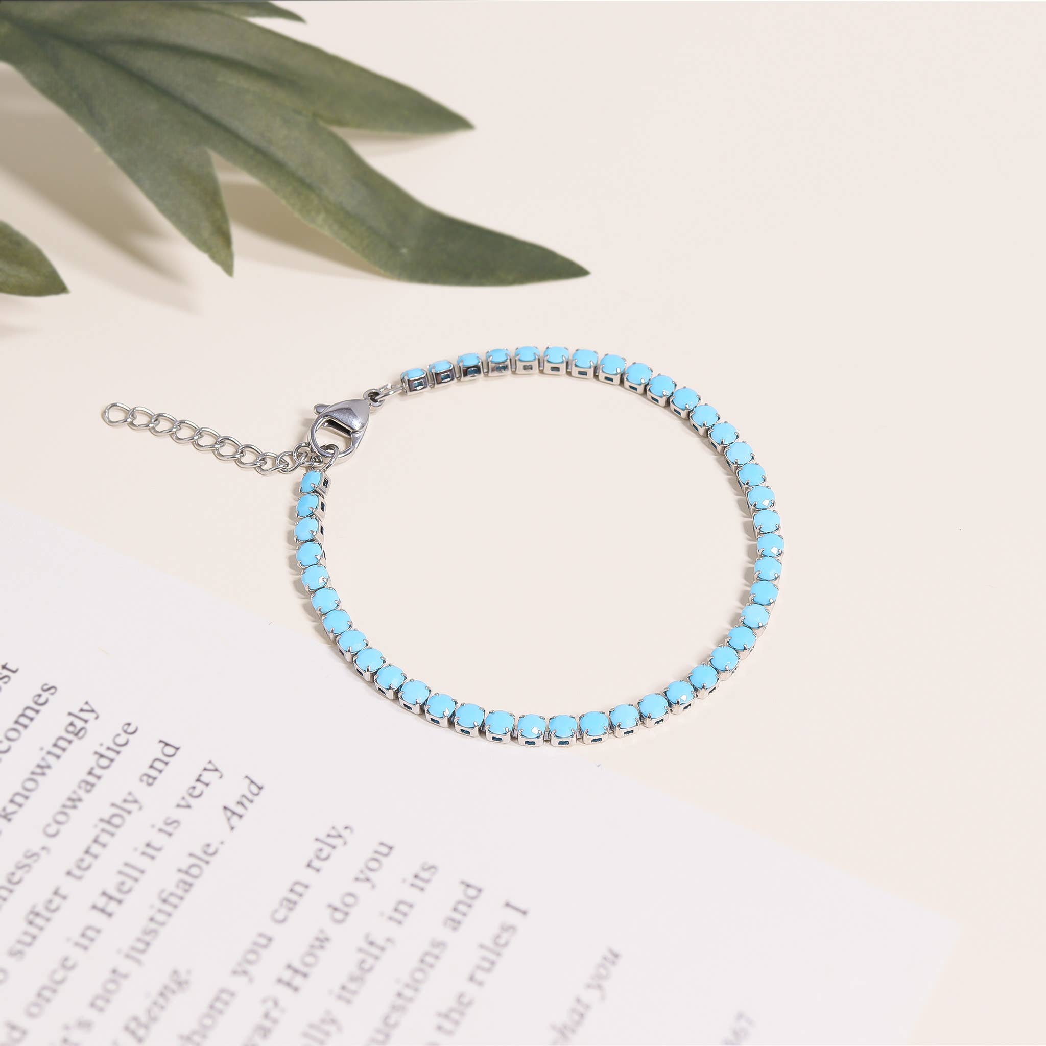 WJW - Vente Bracelet tennis - Bracelet de tennis en acier inoxydable avec strass et turquoises2