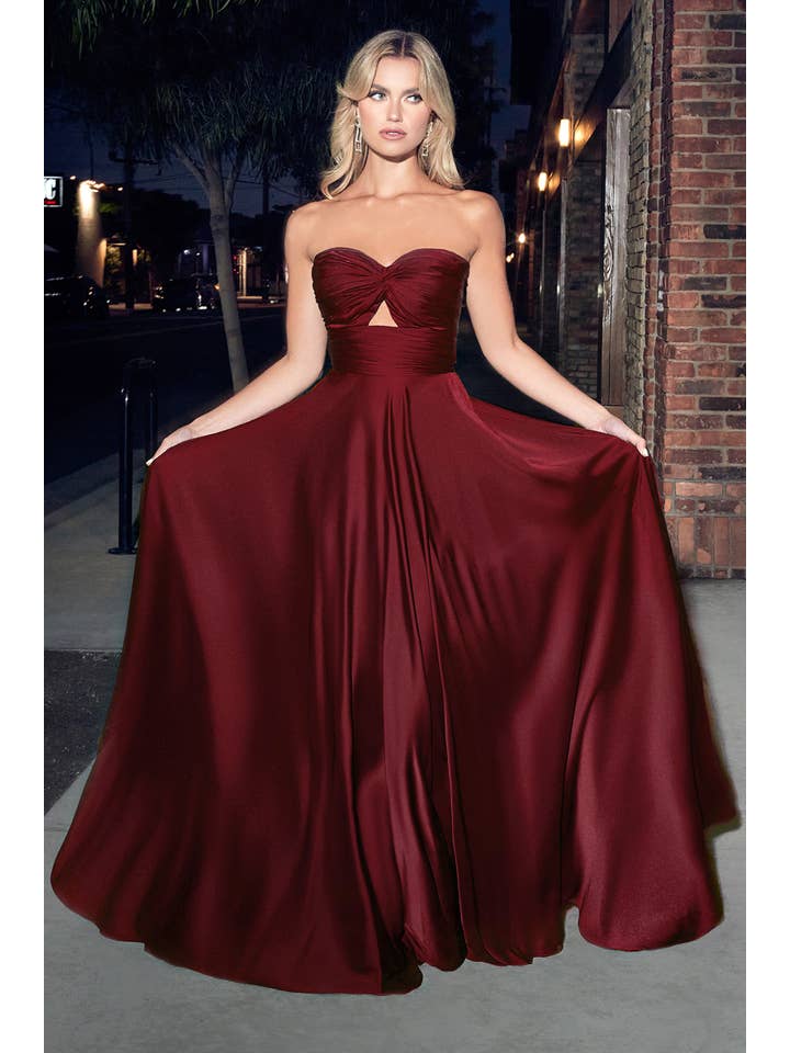 Ladivine by Cinderella Divine - Wholesale Gown - Women's - STRAPLESS A-LINE SATIN KEYHOLE DRESS