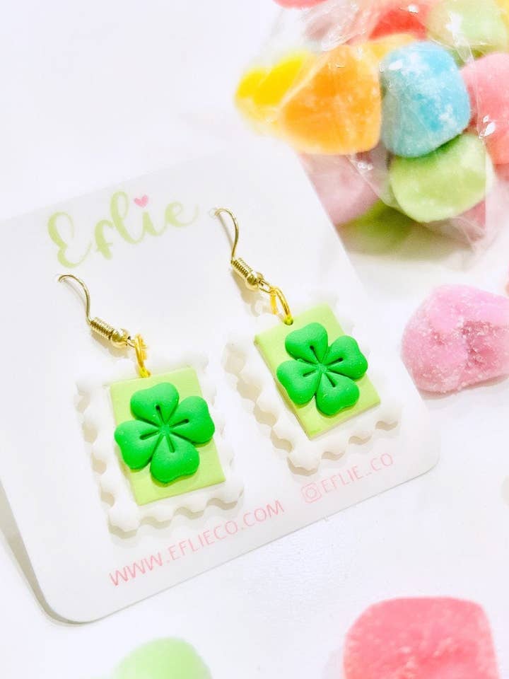 St. Patrick's Shamrock Stamp Clover Dangle Earrings for wholesale by Eflie