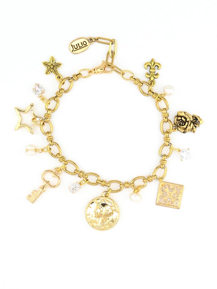 Pulseira Charm de Corniso com Pérolas e Acentos de Zircônia Cúbica por atacado de Julio Designs