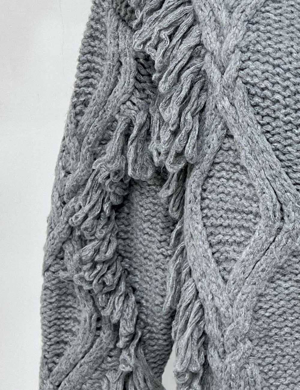 Grey Ladies Cable Knit Tassel Round Neck Button Front Cardigan for wholesale on Faire2