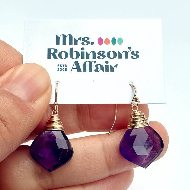 Einfache Ohrringe - Amethyst - Blatt - Gold für den Großhandel von Mrs. Robinson's Affair