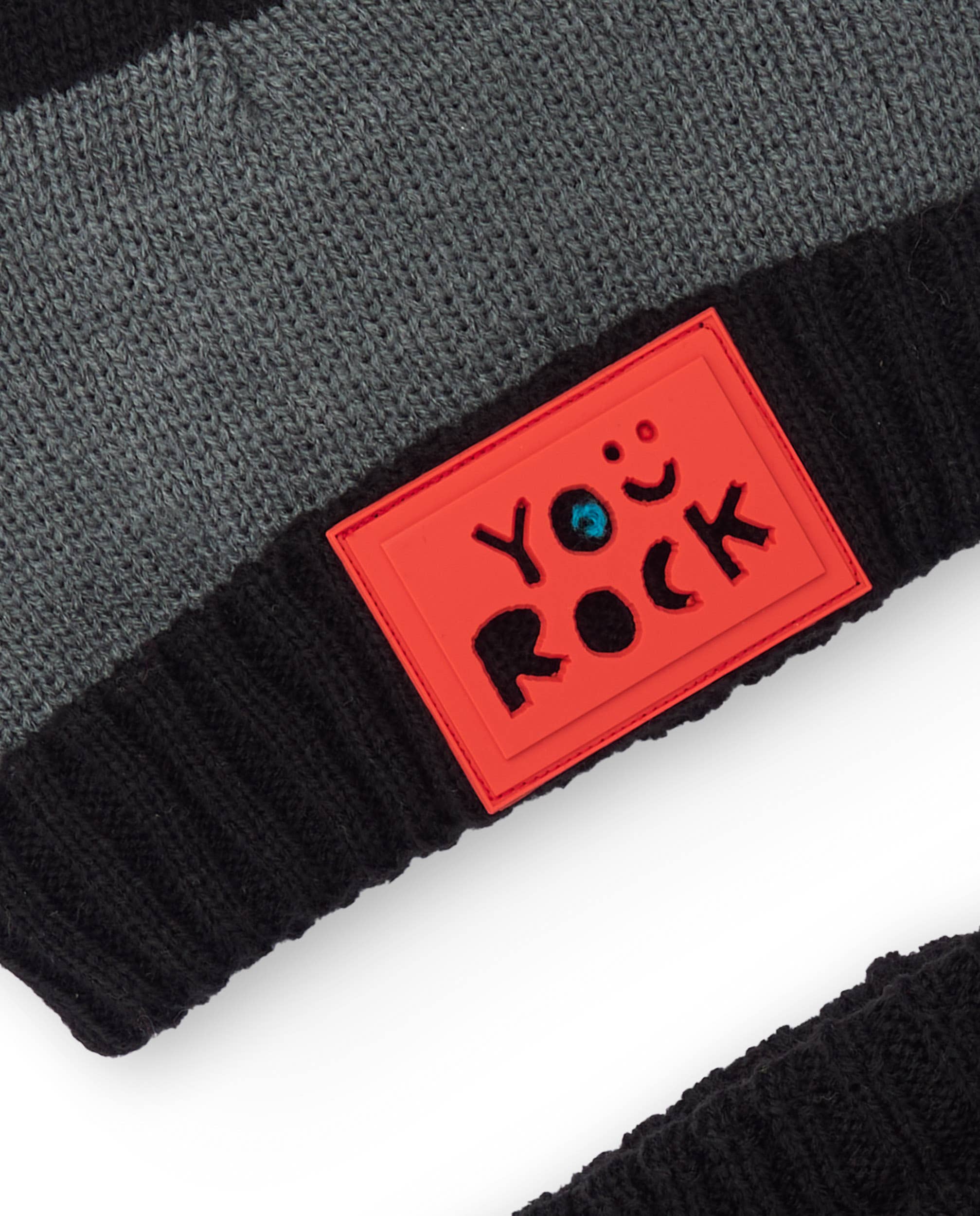 tuc tuc – wholesale Set med vinteraccessoarer – Barn – Svart och grått mössa och halsduk set för pojke med detalj2