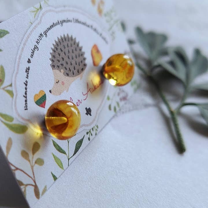 REAL Lithuanian Baltic Amber Drop Stud Earrings w/ Tag GIA β₯ for wholesale by Amber Auksas