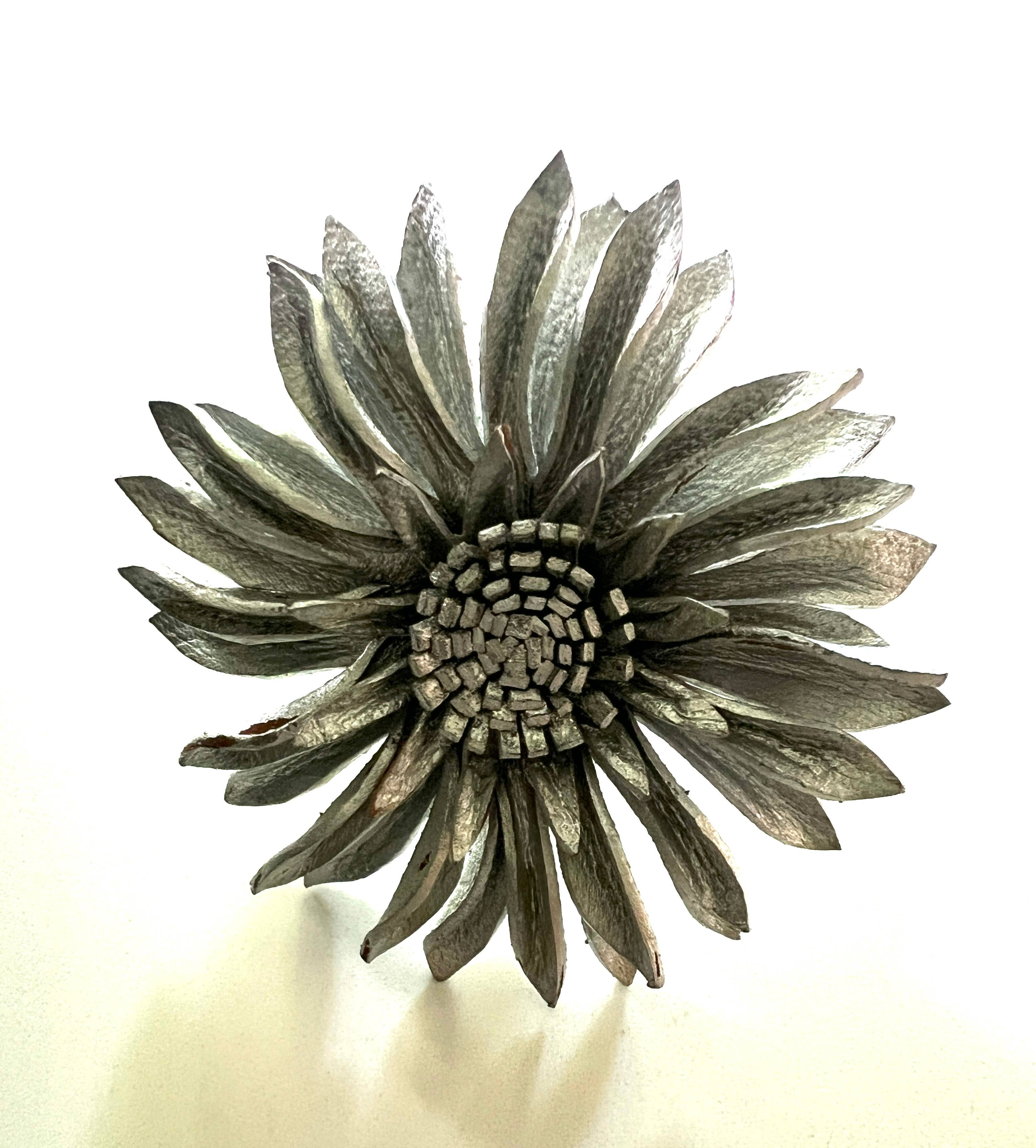 Erik & Mike – wholesale Cocktail/Statement Ring – Blomring Läder solros justerbar ring Silver0