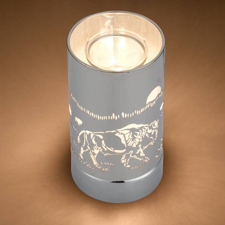 Peterson Housewares & Artwares - Wholesale Wax Warmer - 7" Touch lamp/Oil burner/Wax warmer-Silver Bison