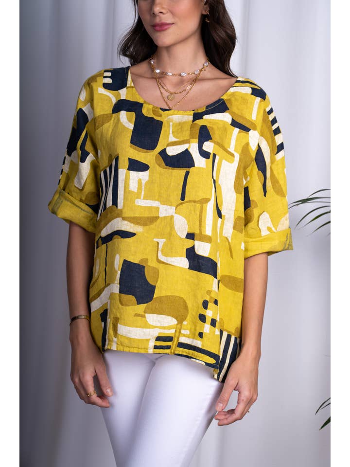 ORNELLA PARIS - Wholesale Blouse - Women's - Printed linen top LEL-T3811L