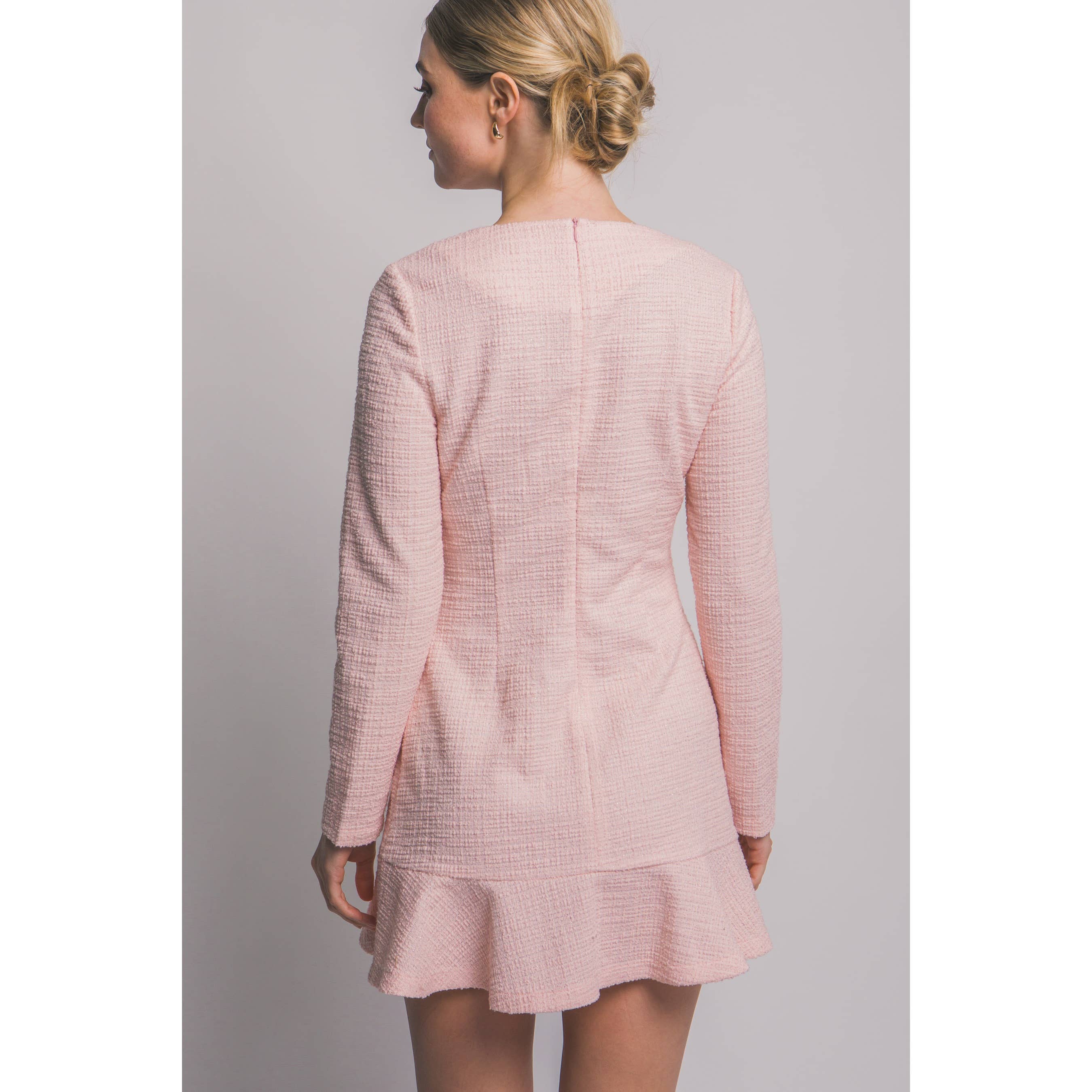 Paperdoll - Wholesale Dress - Women's - Long Sleeve Tweed Single Breasted Dress8