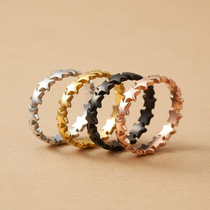 Anel Empilhável com Estrela Banhado a Ouro por atacado de elasisters