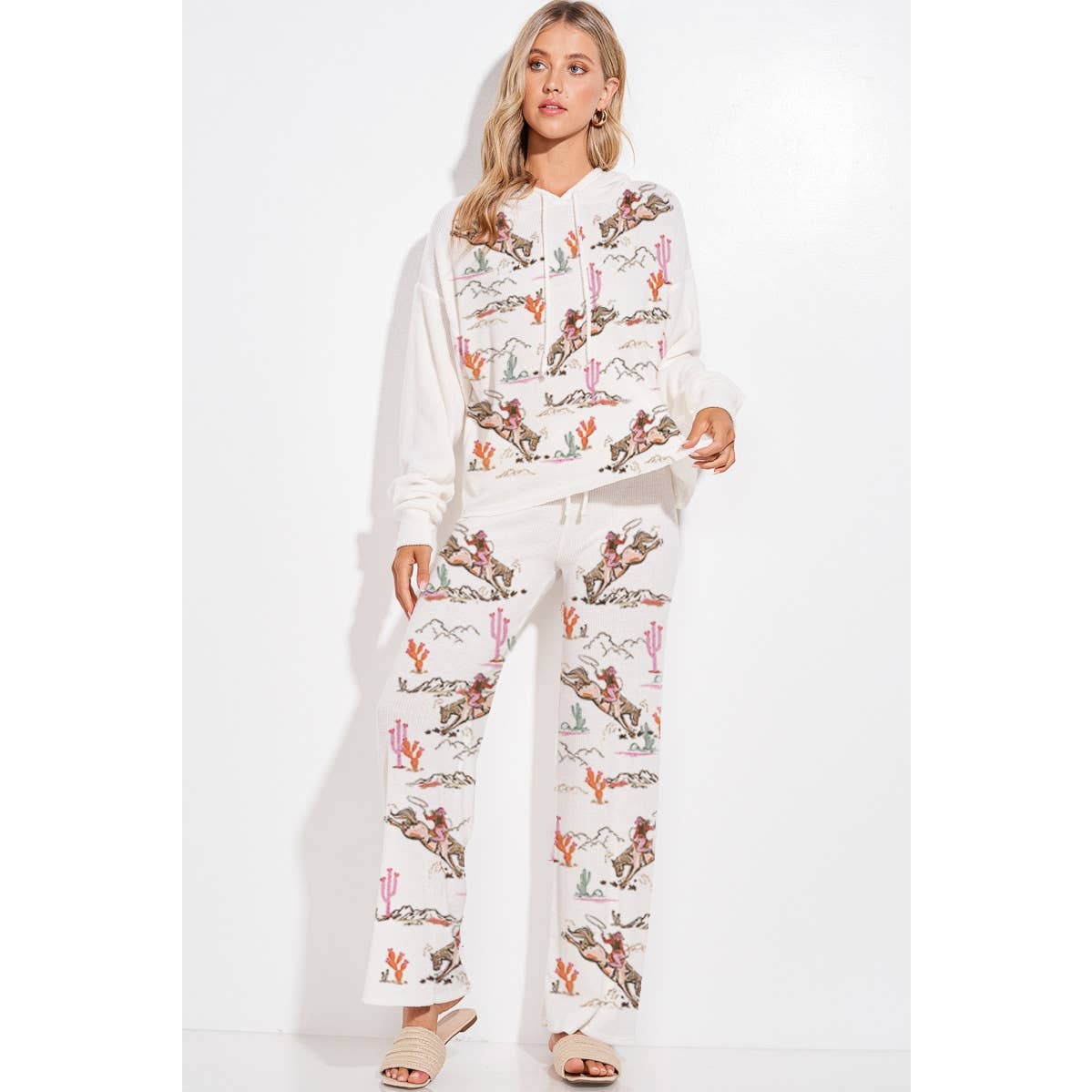 Phil Love - Wholesale Lounge Set - Women's - Desert Cowgirl Print Rib Hoodie Loungewear Set 8