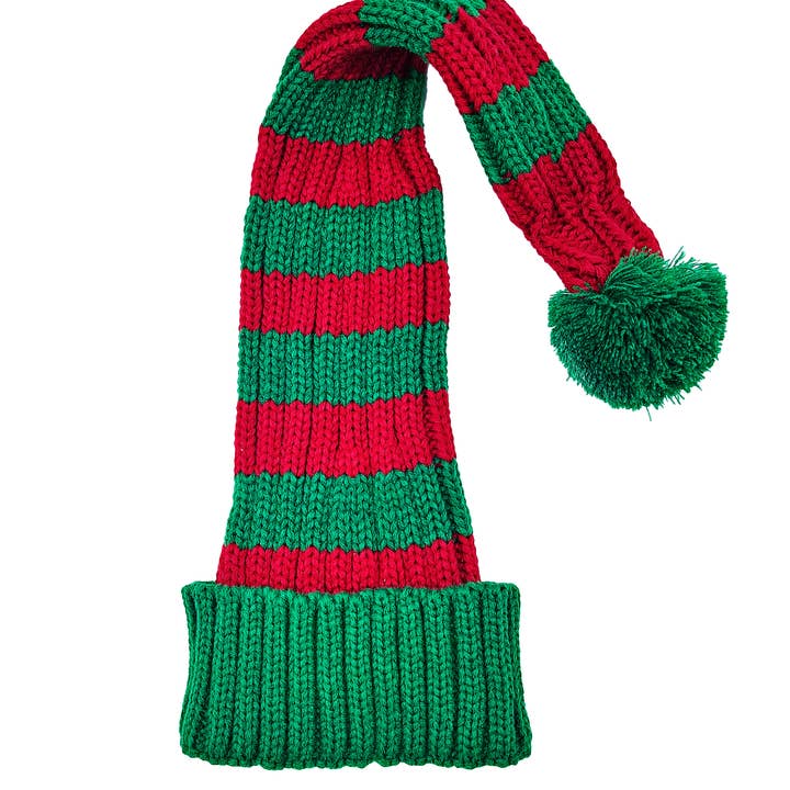 Snazzy Santa - Wholesale Beanie – Unisex - Coarse Knitted Santa Hat - Green and Red Stripes