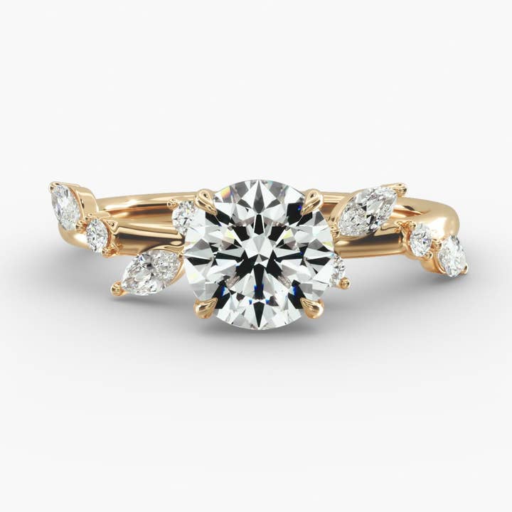 Symphony of Light Floral Round Lab Grown Diamond Center Engagement Ring for wholesale by Caratina