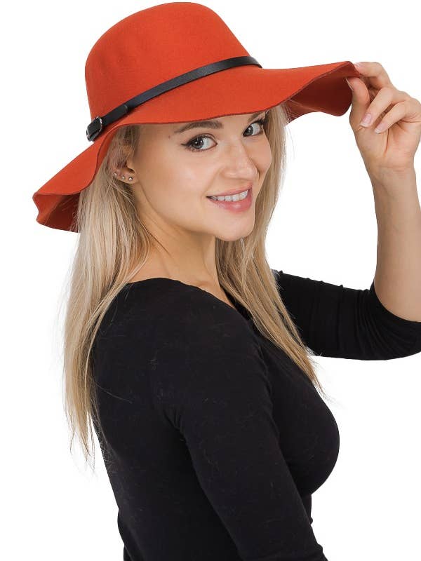 Vegan Leather Buckle Belt  Felt Floppy Hat for wholesale by Cap Zone