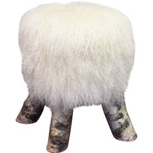 Tamborete Madeira Tibetana e Borrego por atacado de L'Atelier Des Tanneries